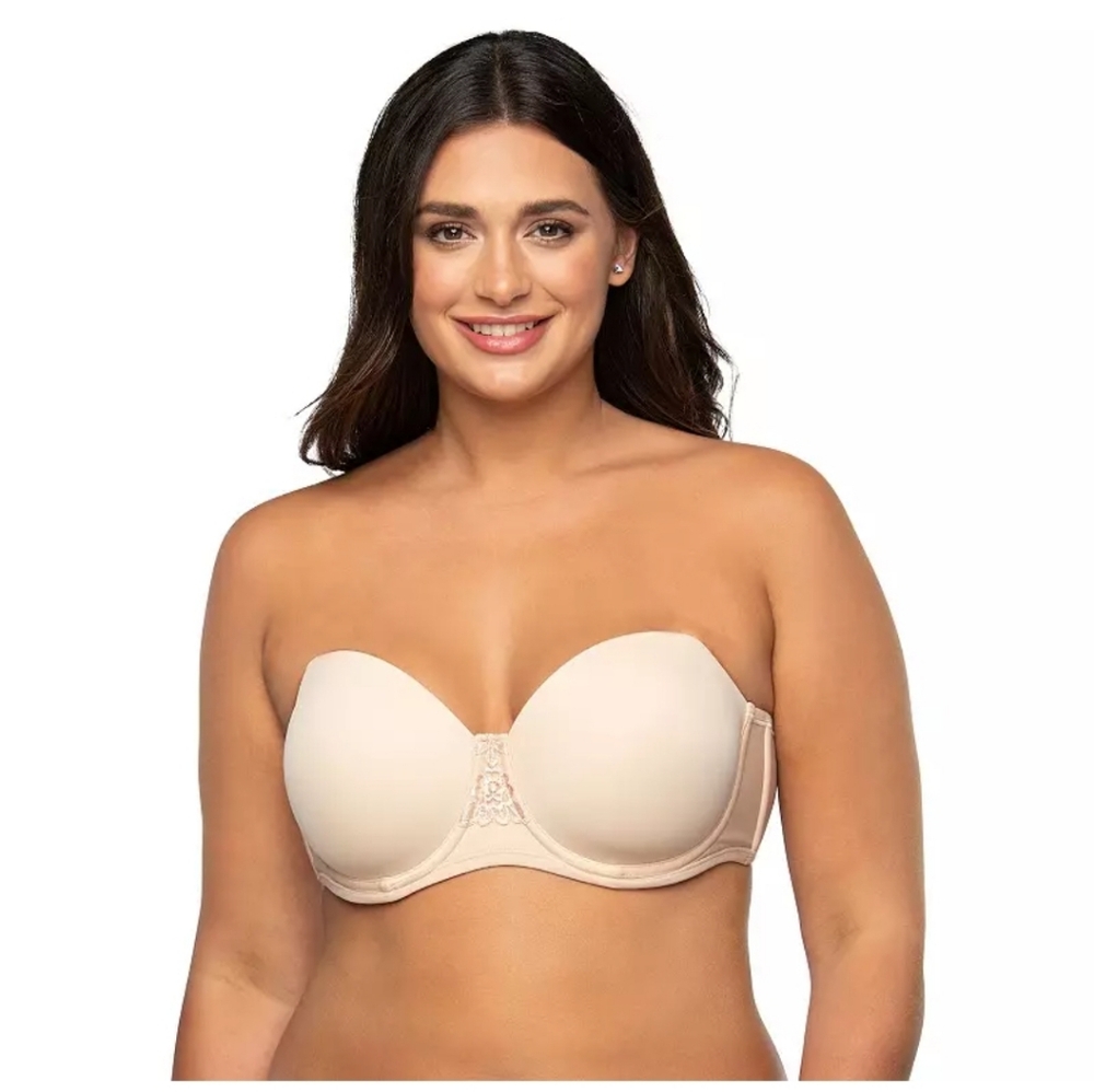 Vanity Fair Strapless Bandeau Bra Rose Beige 36C Underwire Molded Cups Lift